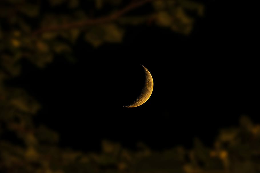crescent moon, crescent moon photography, lunar, moonlight, moonlit, HD wallpaper