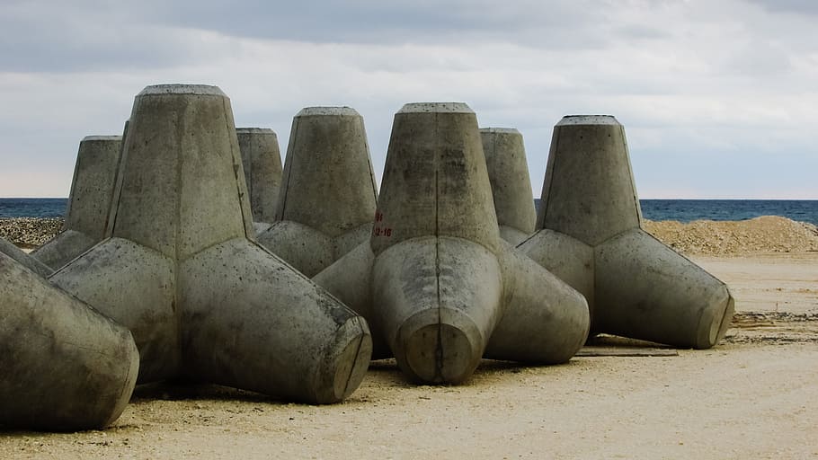 breakwater components, concrete, construction, port, construction site HD wallpaper