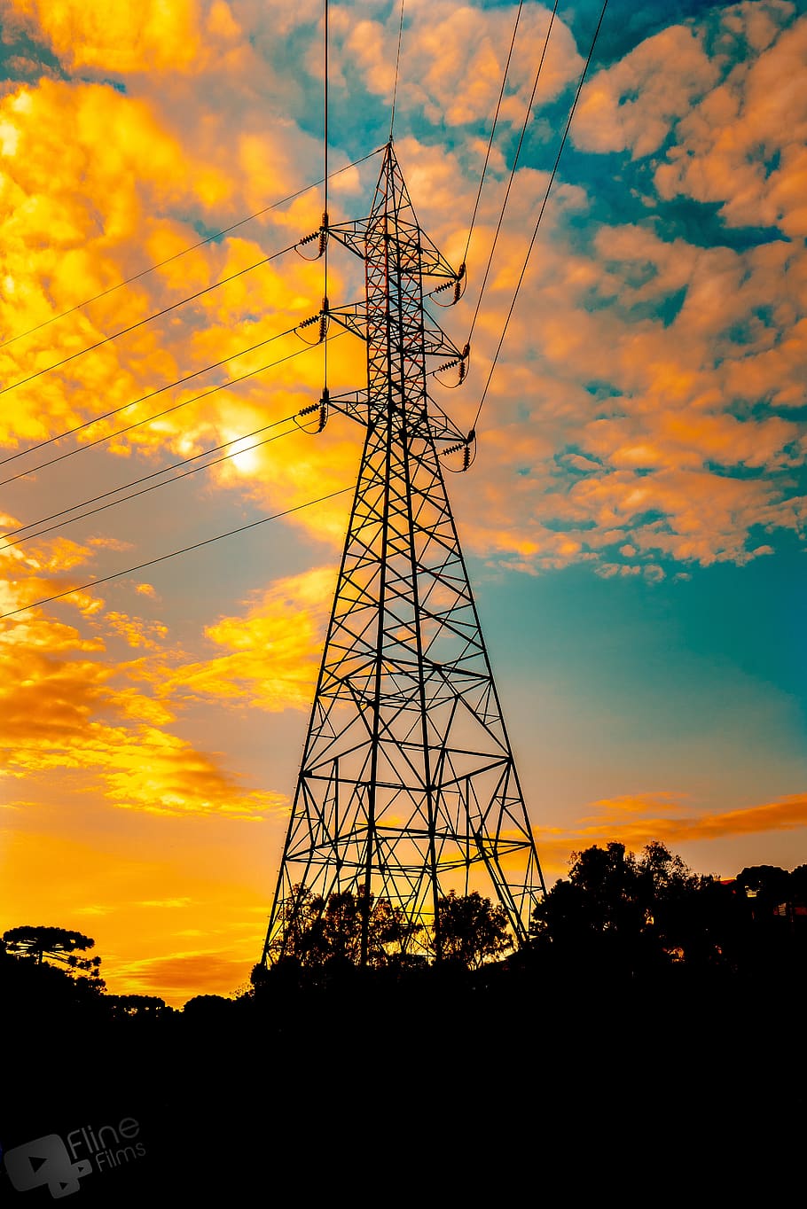 transmission, tower, electricity, clouds, energy, landscape