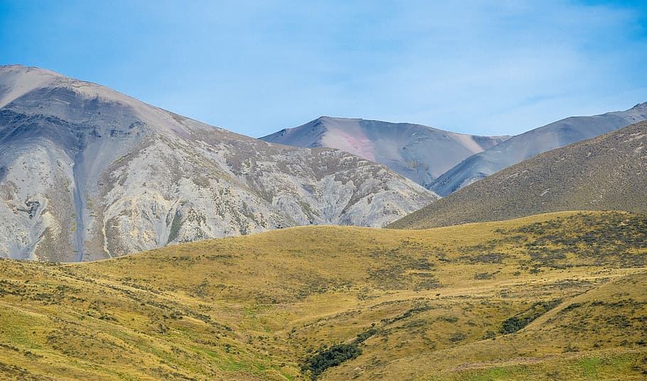 mountain, range, grassland, hills, mountain range, landscape HD wallpaper