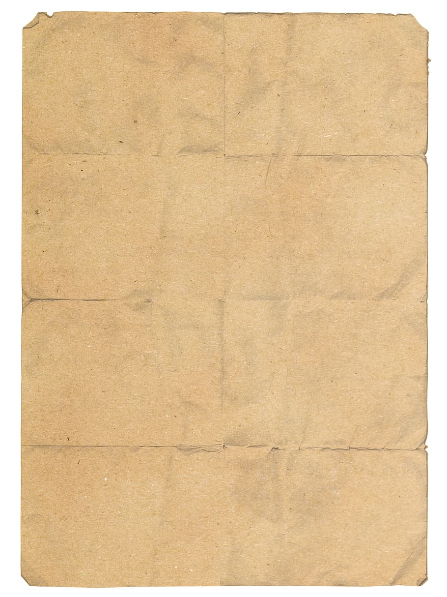 brown paper on white surface, rough, folded, sheet, dirty, ragged, HD wallpaper