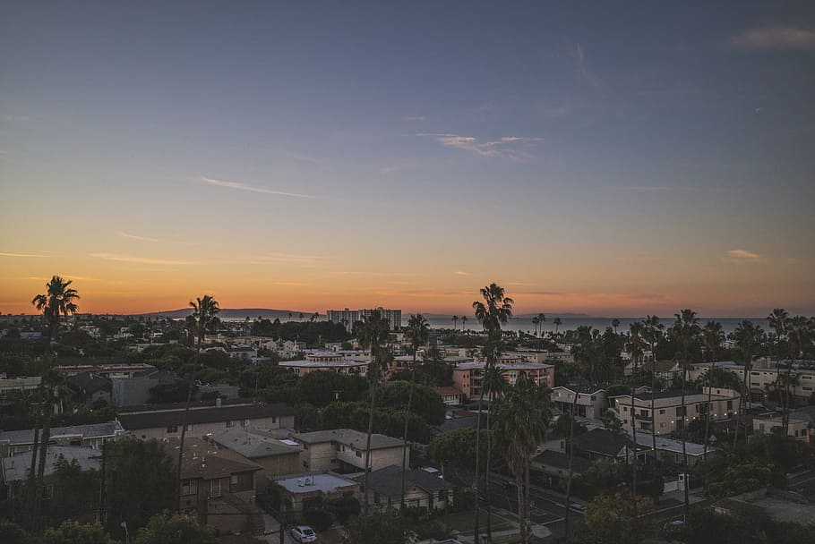aerial photography of buildings at golden hour, landscape, urban HD wallpaper