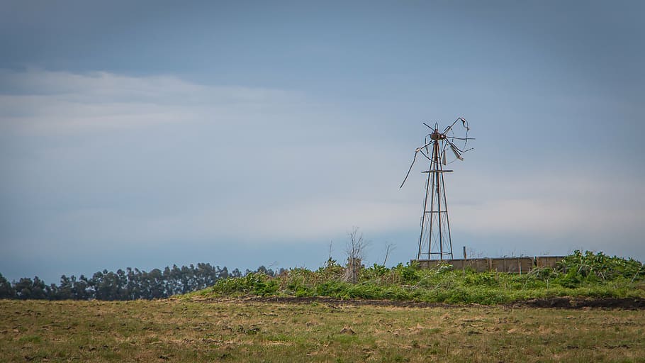 field, mill, broken, nature, landscape, water mill, fuel and power generation HD wallpaper