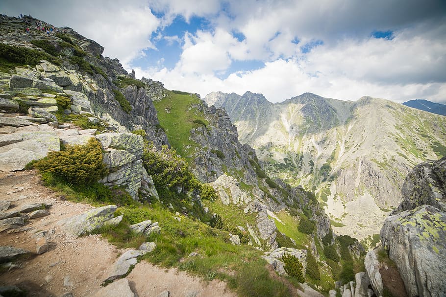Wonderful High Tatras Mountains in Slovakia, clouds, grass, hiking