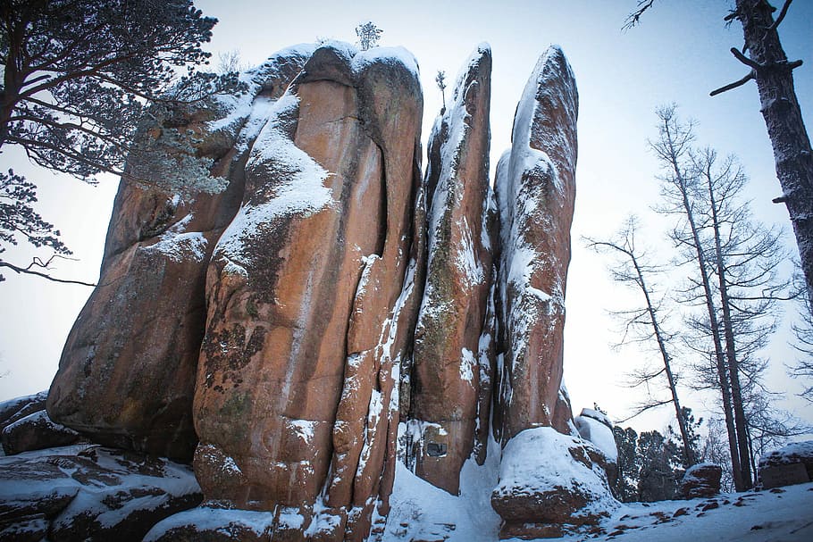 Pillars, Feathers, Krasnoyarsk, snow, winter, cold temperature HD wallpaper