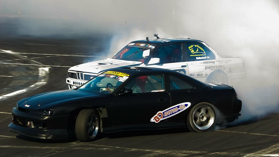 drifting, sport, car, speed, spinning wheels, burn out, racing HD wallpaper