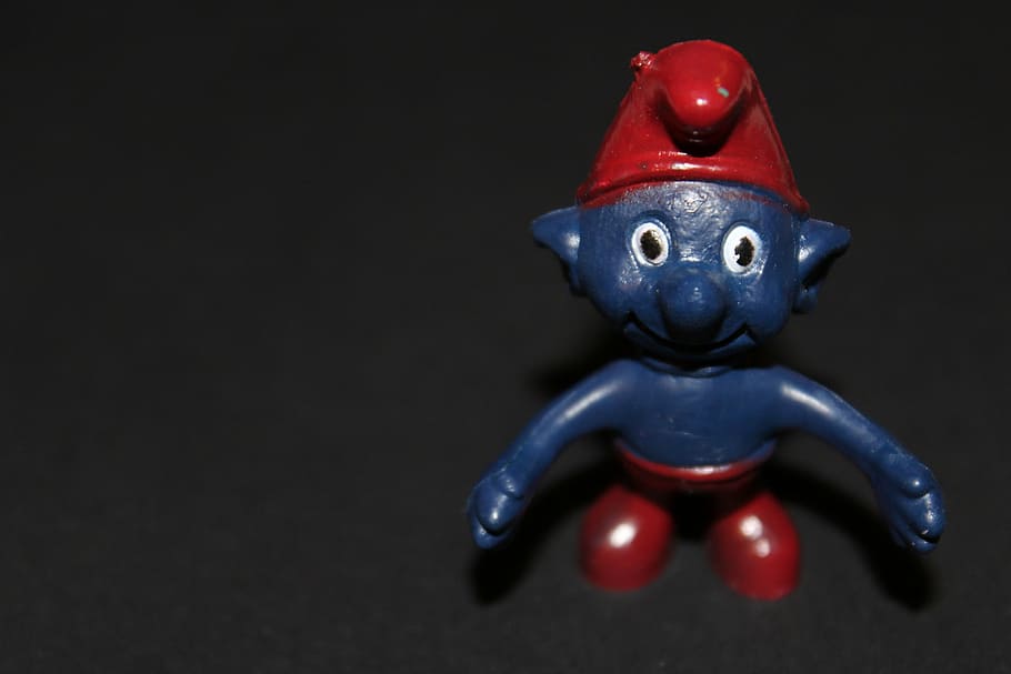 smurf, figure, blue, red, figures, representation, indoors HD wallpaper