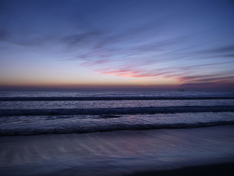 beach and clear sky, sunset, sunrise, orange, cloud, sea, water HD wallpaper