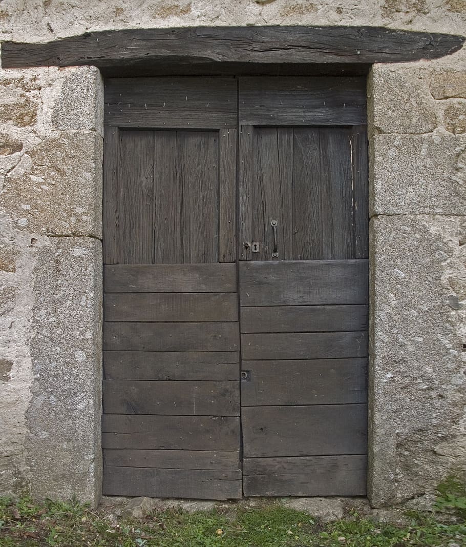 wood, door, doors, double, granite, old, barn door, image, closed, HD wallpaper