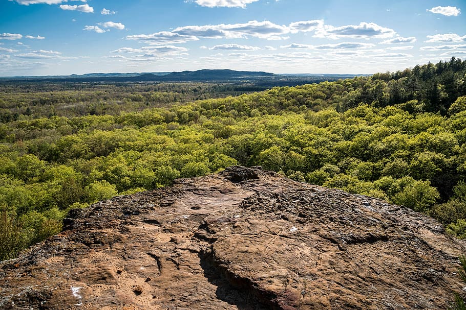Landscape looking out from the Bluff at Levis Mound, clouds, forest HD wallpaper