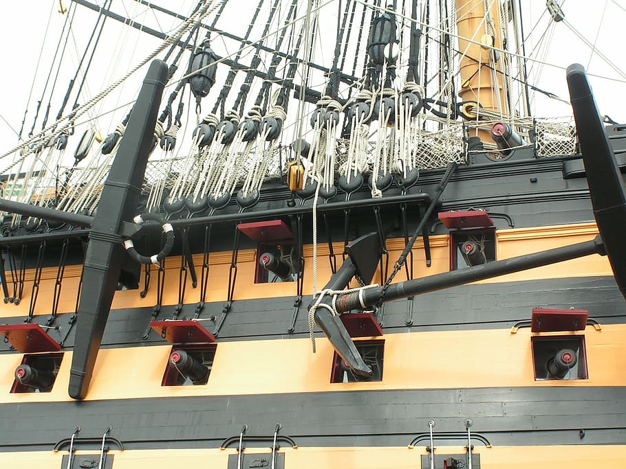 hms victory, lord nelson, ship, portsmouth, england, low angle view, HD wallpaper