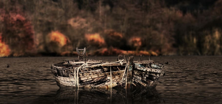 two brown canoes on river, nature, wood, waters, boot, lapsed HD wallpaper