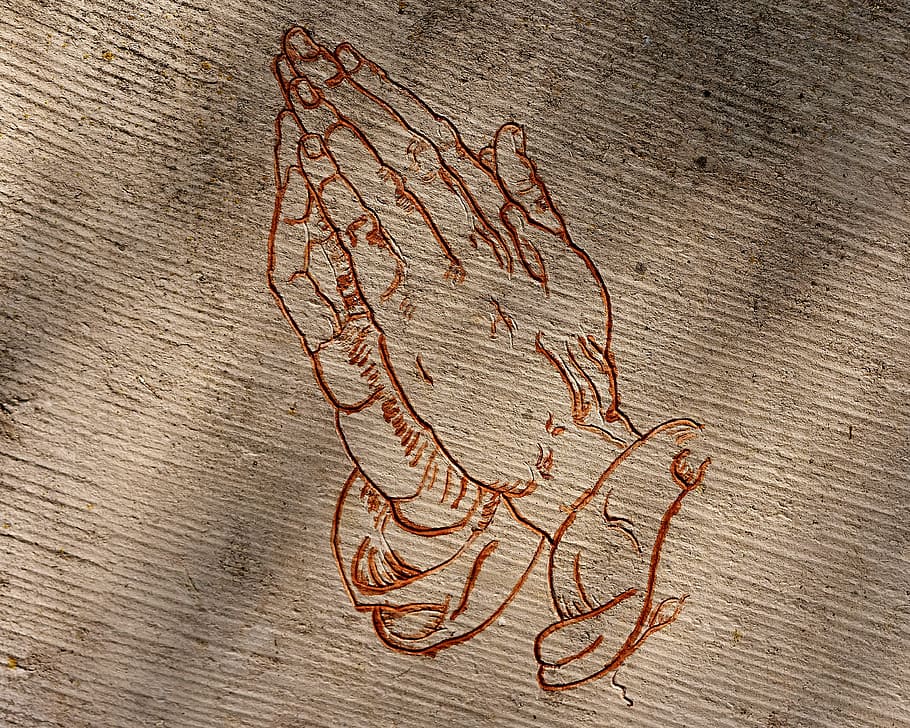 praying hands, stone, tombstone, cemetery, image, wood - material HD wallpaper