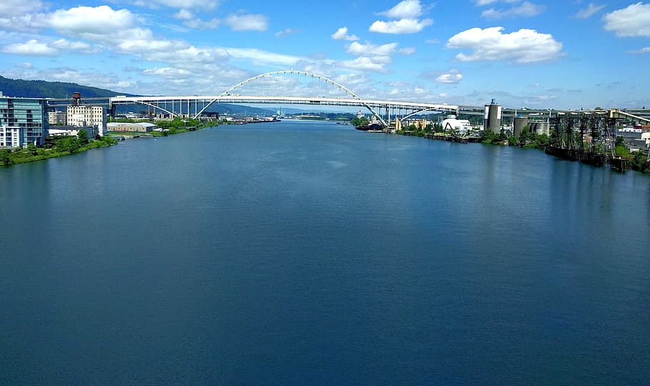 Fremont Bridge Portland Oregon, River, scenic, landscape, willamette, HD wallpaper