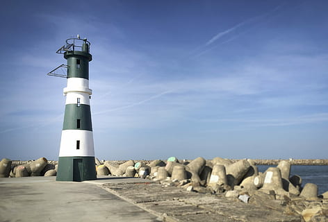 Lighthouse, Sea, Sky, Blue, Porto, Ocean, beach, tranquility HD wallpaper