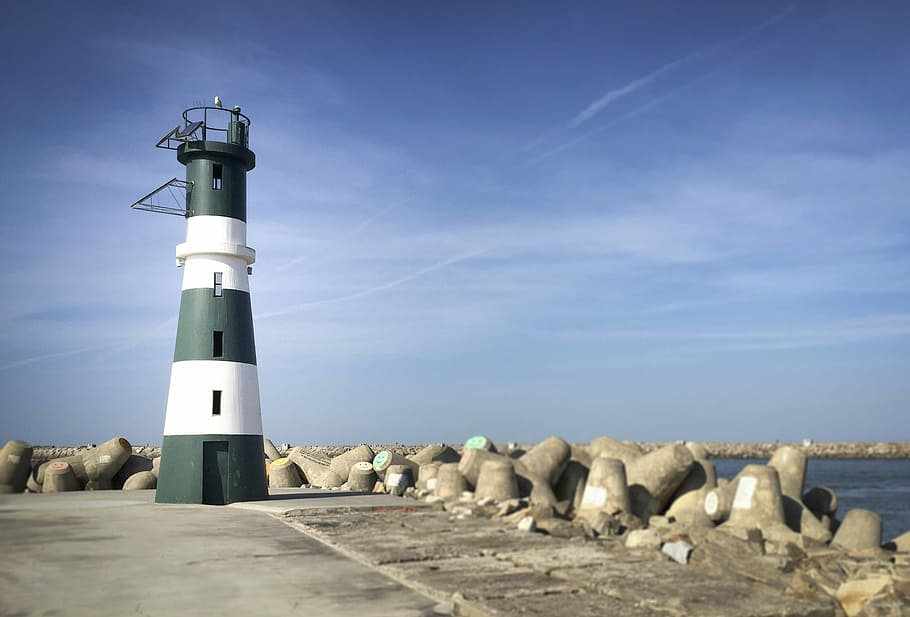 Lighthouse, Sea, Sky, Blue, Porto, Ocean, beach, tranquility HD wallpaper