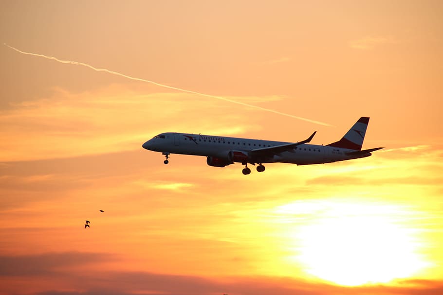 aircraft, sunset, evening sky, flying, air vehicle, airplane HD wallpaper