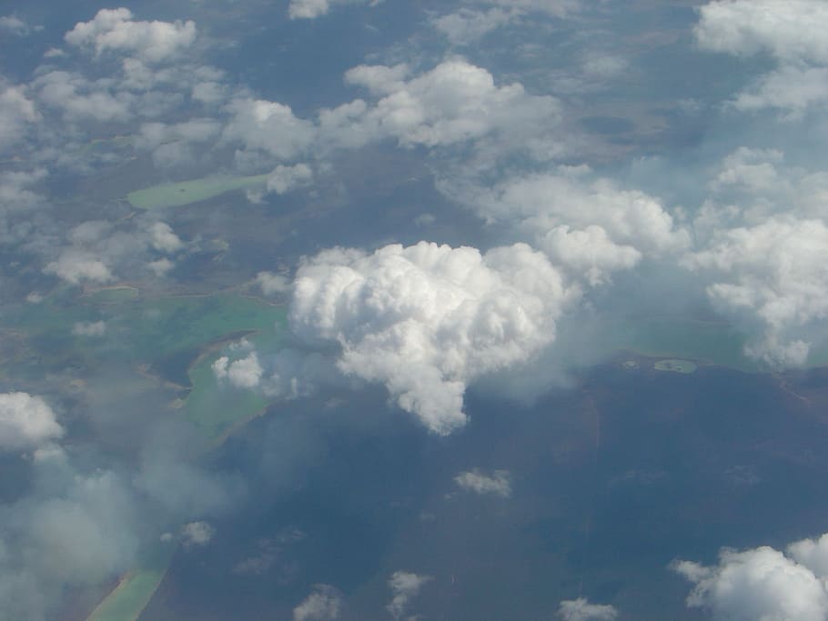 clouds, weather, aerial view, atmosphere, flying, nature, blue HD wallpaper