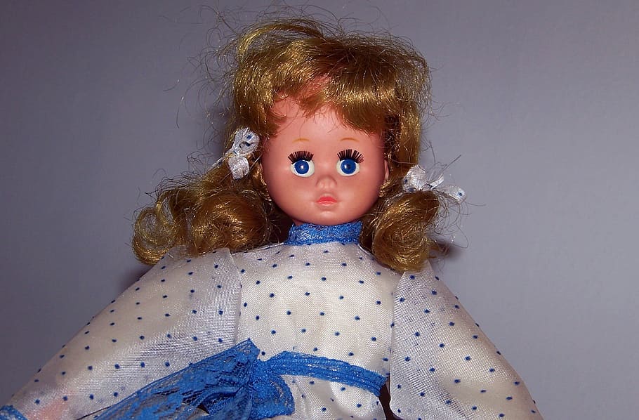 doll in white and blue polka-dot dress, Scary, Halloween, Face, HD wallpaper