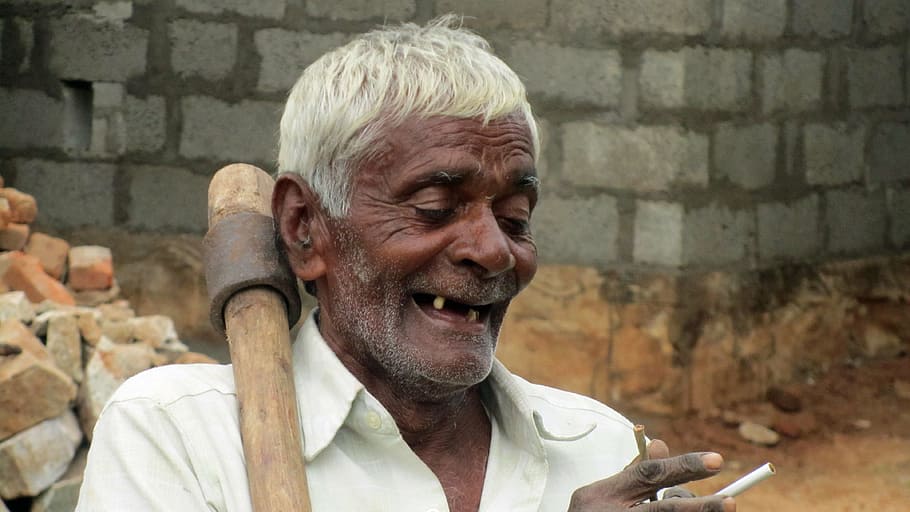 old man, toothless, satisfied, indians, adult, one person, headshot
