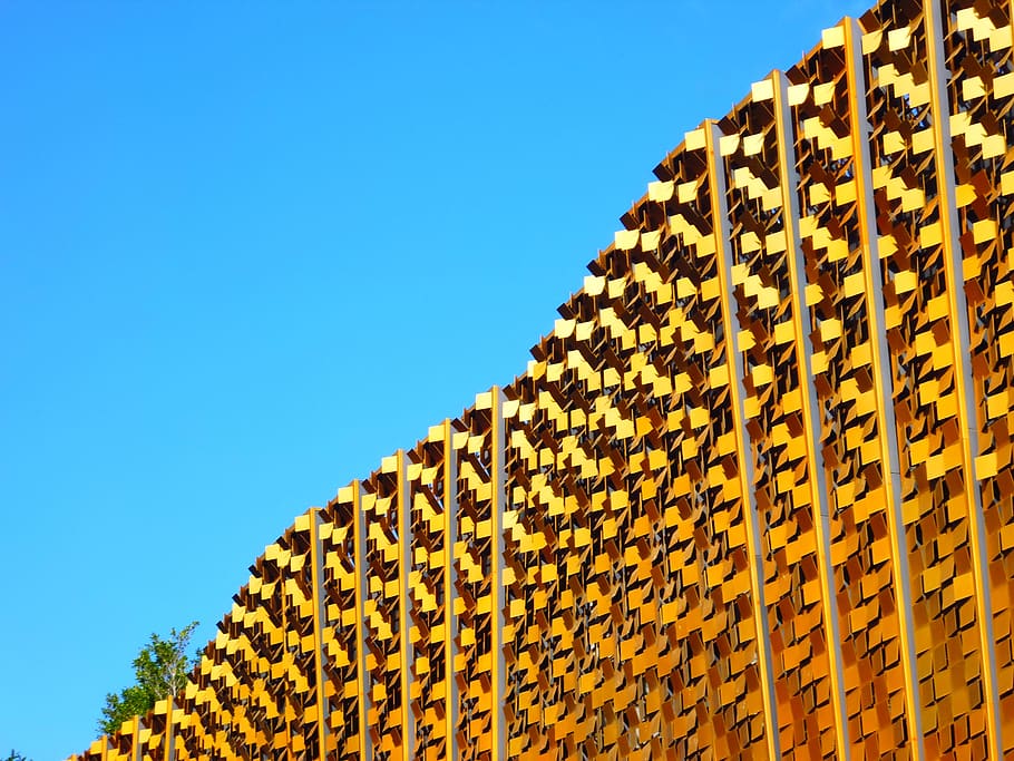 facade, building, yellow, architecture, summer, window, modern HD wallpaper