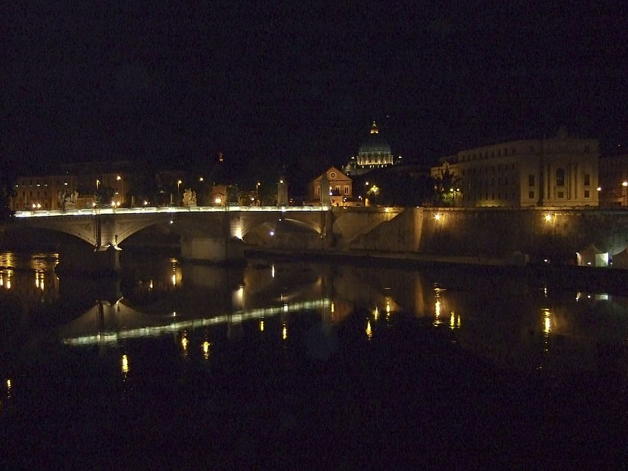 rome, night, river, architecture, built structure, illuminated HD wallpaper
