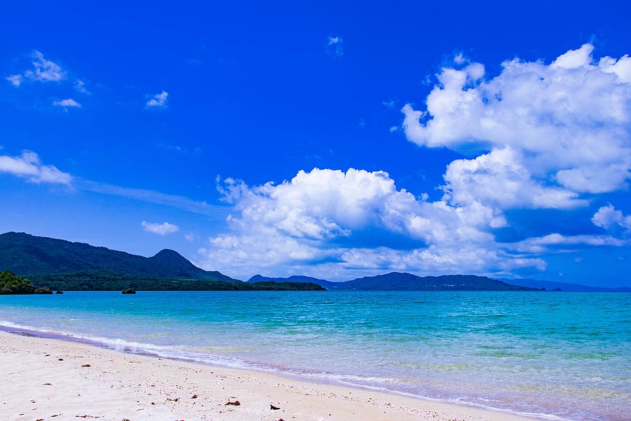 blue body of water, okinawa, sea, japan, landscape, sky, southern countries, HD wallpaper