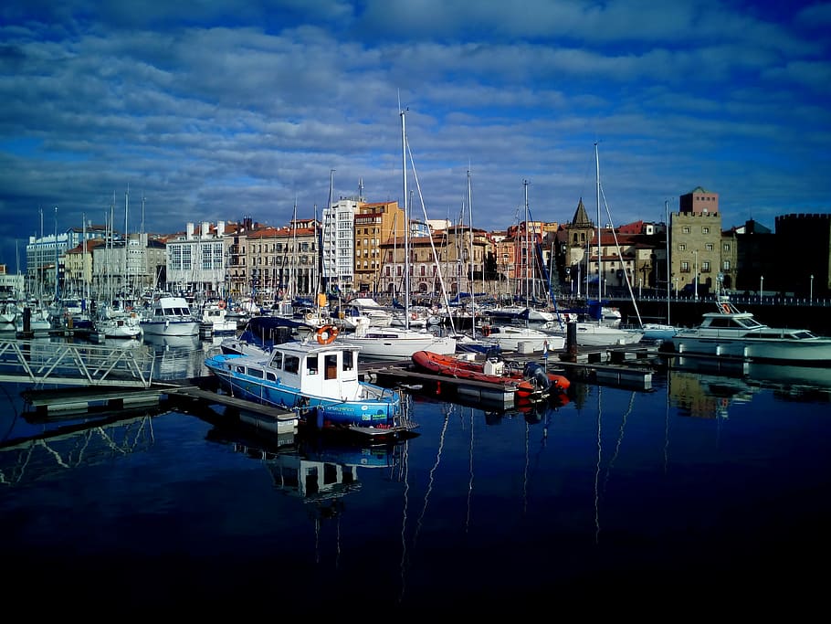 city buildings, gijón, asturias, spain, beach, costa, sea, sky, HD wallpaper