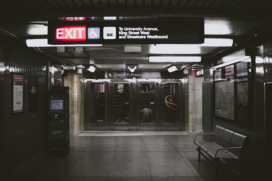 subway, station, places, exit, sign, text, communication, architecture HD wallpaper