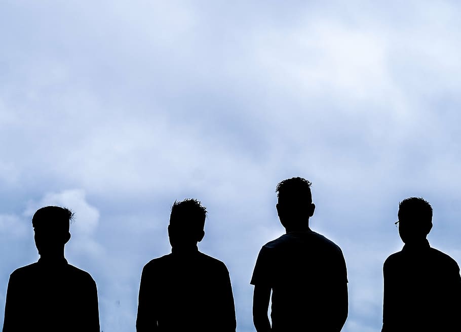 four silhouette of mans, friends, cool, sky, lifestyle, bollywood, HD wallpaper