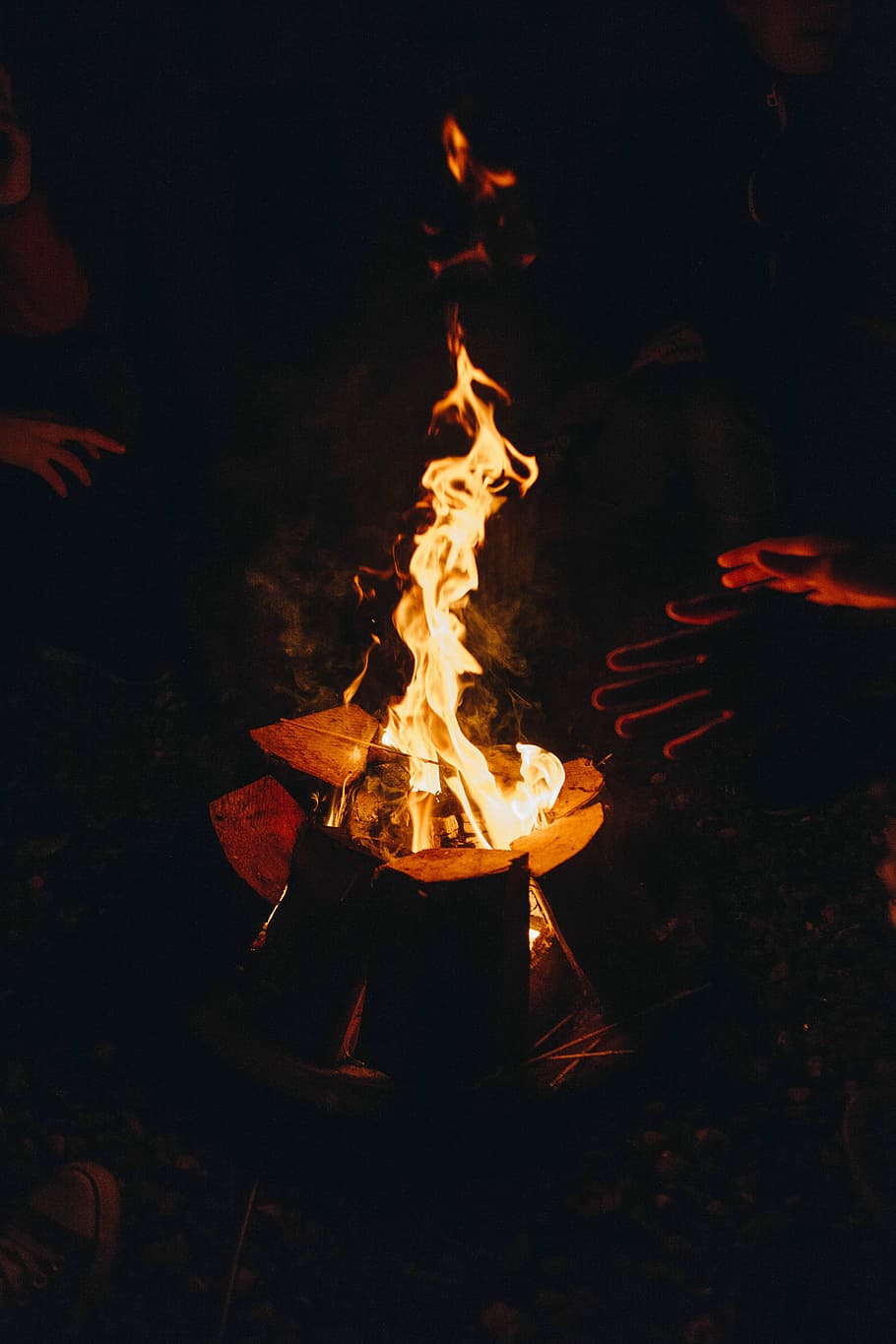 two people near bonfire, group of people in front of bonfire HD wallpaper