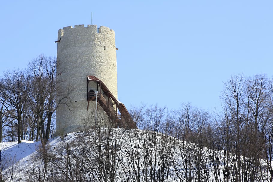 kazimierz, tower, winter, blizzard, snow, architecture, lubelskie, HD wallpaper