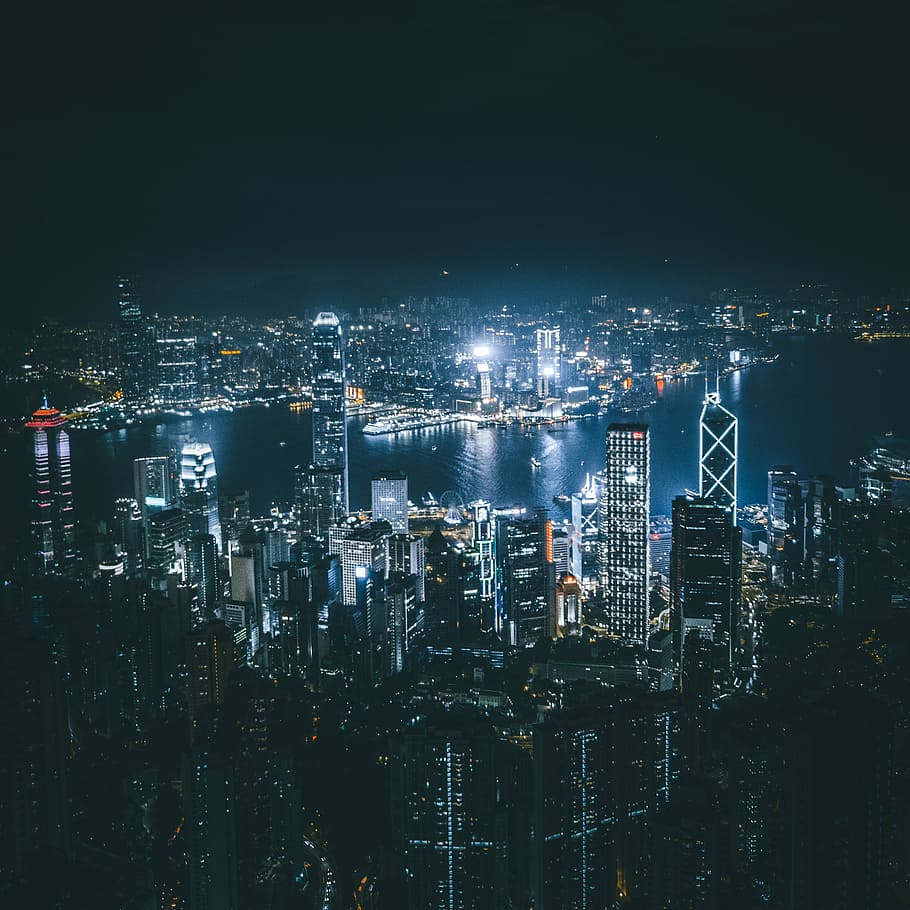 city buildings during nighttime, bird's-eye view photography of city at night HD wallpaper