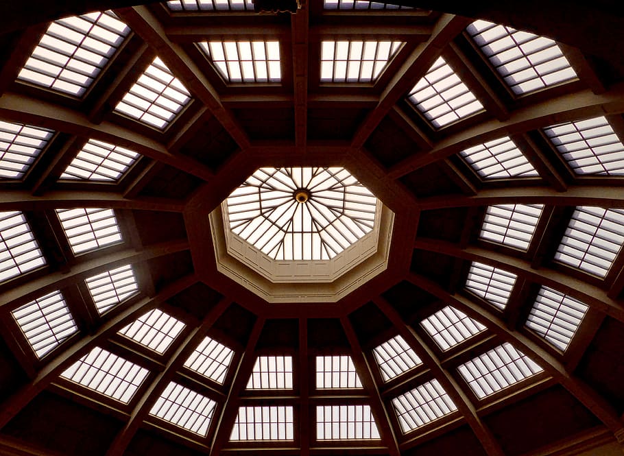 ceiling, dome, windows, architecture, interior, construction HD wallpaper