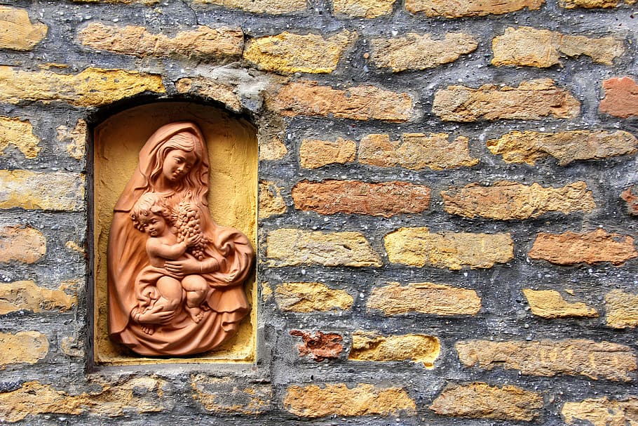 Stone, Stone, Stone Wall, Madonna, sculpture, natural stone wall HD wallpaper