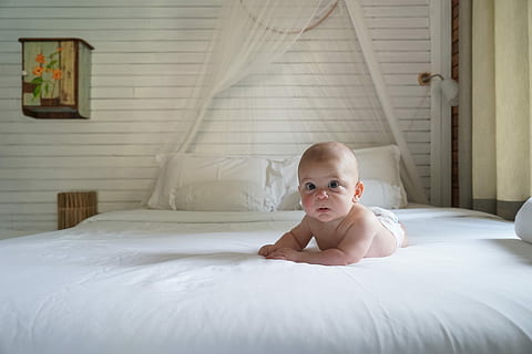 baby boy lying on bed, bedroom, within, furniture, young, innocence HD wallpaper