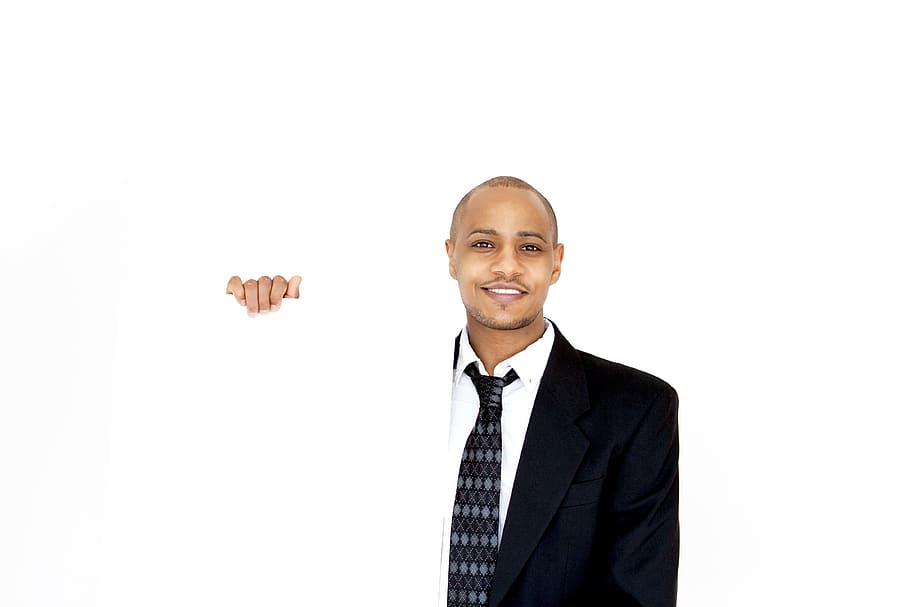 man wearing black suit jacket holding white board, businessman, HD wallpaper