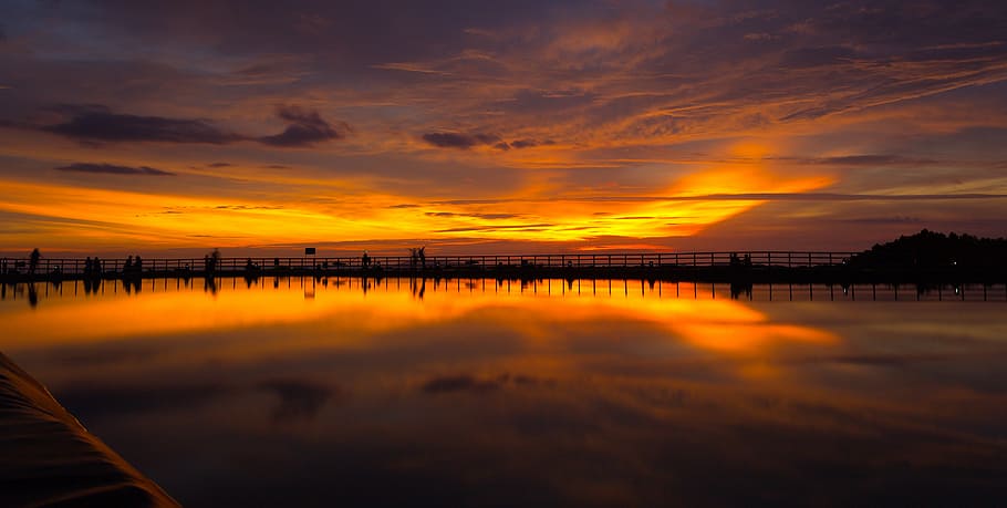 beach, clouds, dawn, dock, dusk, evening, island, landscape HD wallpaper