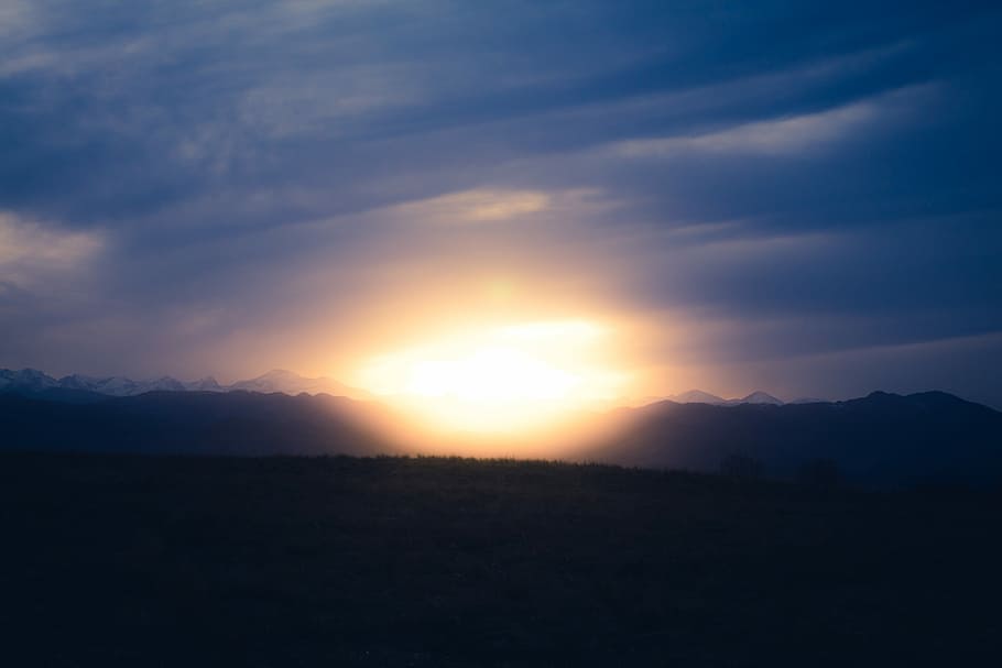 silhouette photography of mountain, photography of sun rise, cloud HD wallpaper