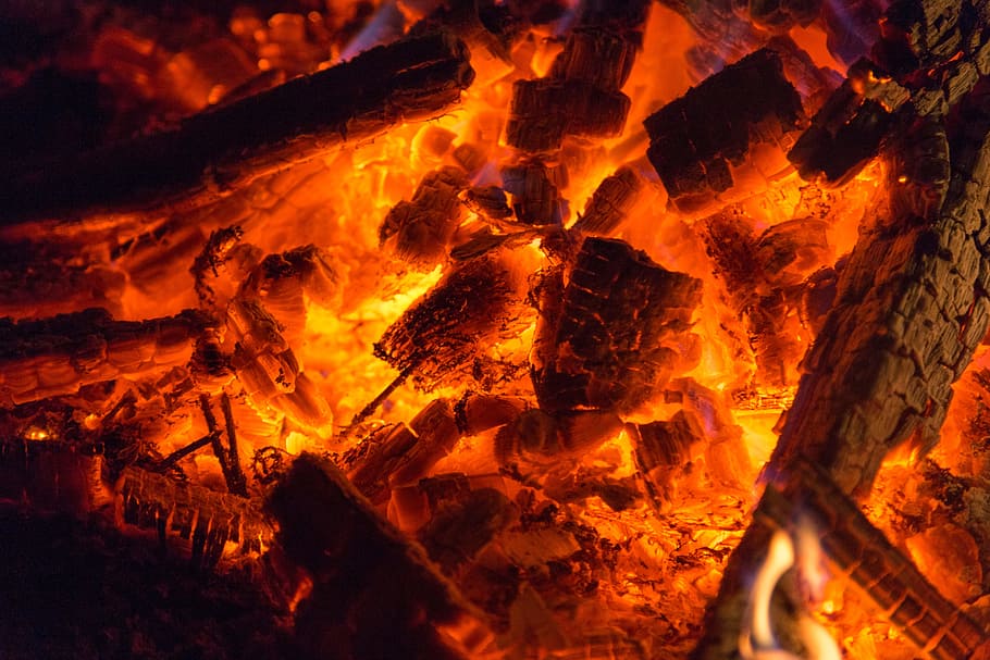 Embers, Fire, Glow, Campfire, flame, heat - temperature, burning HD wallpaper
