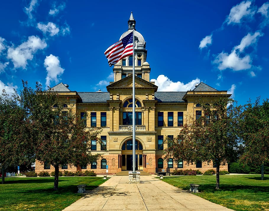 benton county, courthouse, building, structure, american flag HD wallpaper