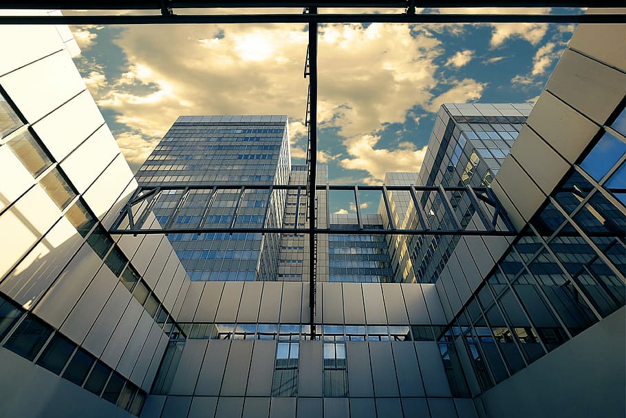 town home, bonn, glass, reflection, architecture, sky, facade HD wallpaper