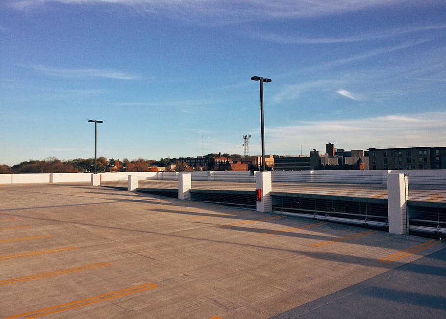 Parking, Structure, Empty, lot, urban, city, sky, travel Locations HD wallpaper