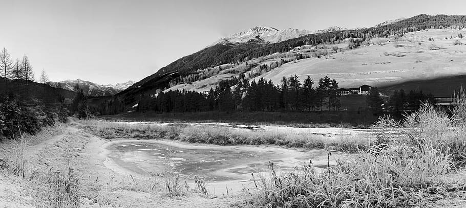 Mountains, Winter, Alpine, Lake, panorama, nature, landscape HD wallpaper