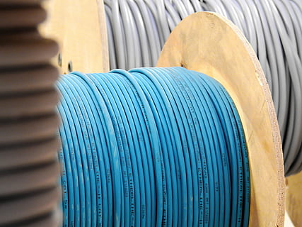 blue cable spool near gray cable spool, Lines, Cable Drum, Current HD wallpaper