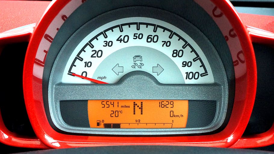 Red and Black Car Speedometer at Neutral, automobile, control, HD wallpaper
