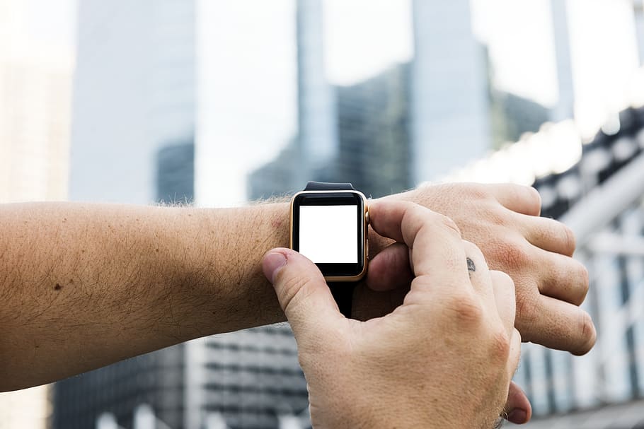 silver aluminum Apple Watch, arms, blank, check, closeup, copy space HD wallpaper