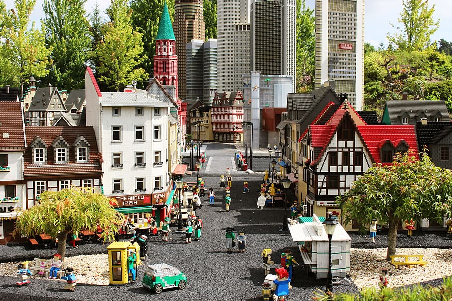 people standing near buildings toy, Lego, Legoland, Play, Toys, HD wallpaper