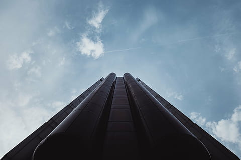 worm's eye view photography of black high rise building, architecture HD wallpaper