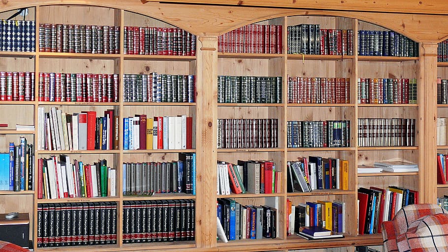 book shelves, book wall, bookcase, books, library, room, bookshelf, HD wallpaper